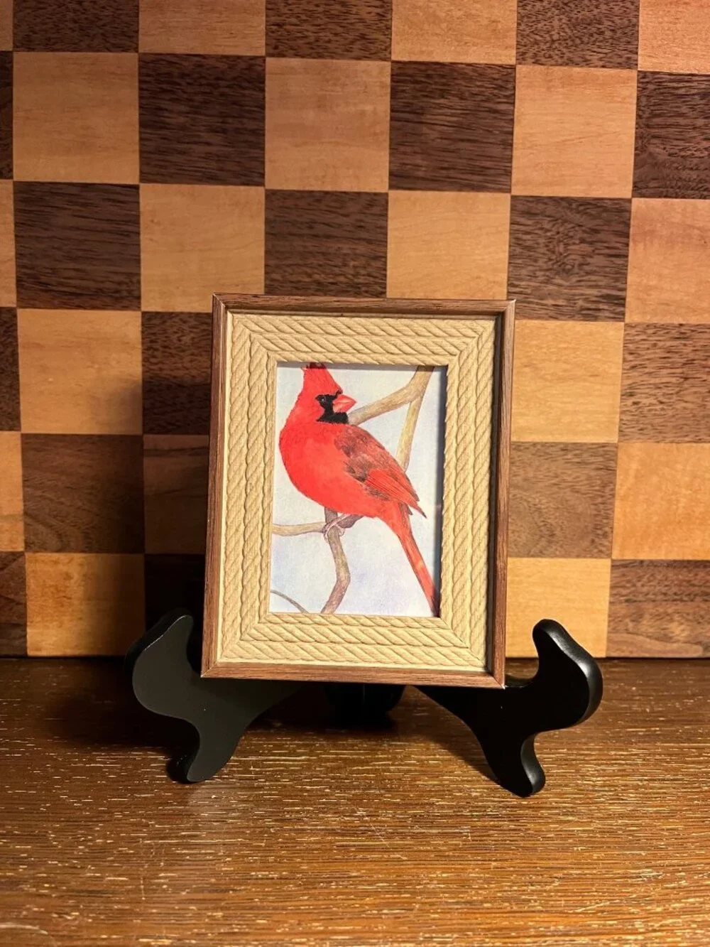 Repurposed Faux Wood Frame with Cardinal Picture A634
